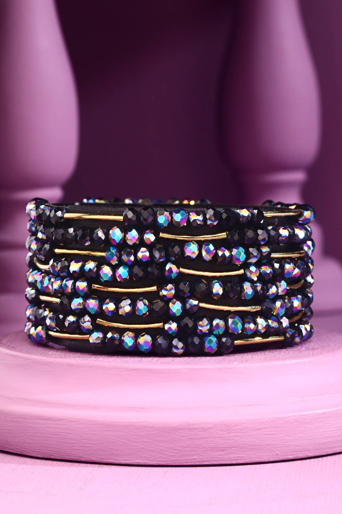 8 Layer Stackable Glass bead & Metal bracelet