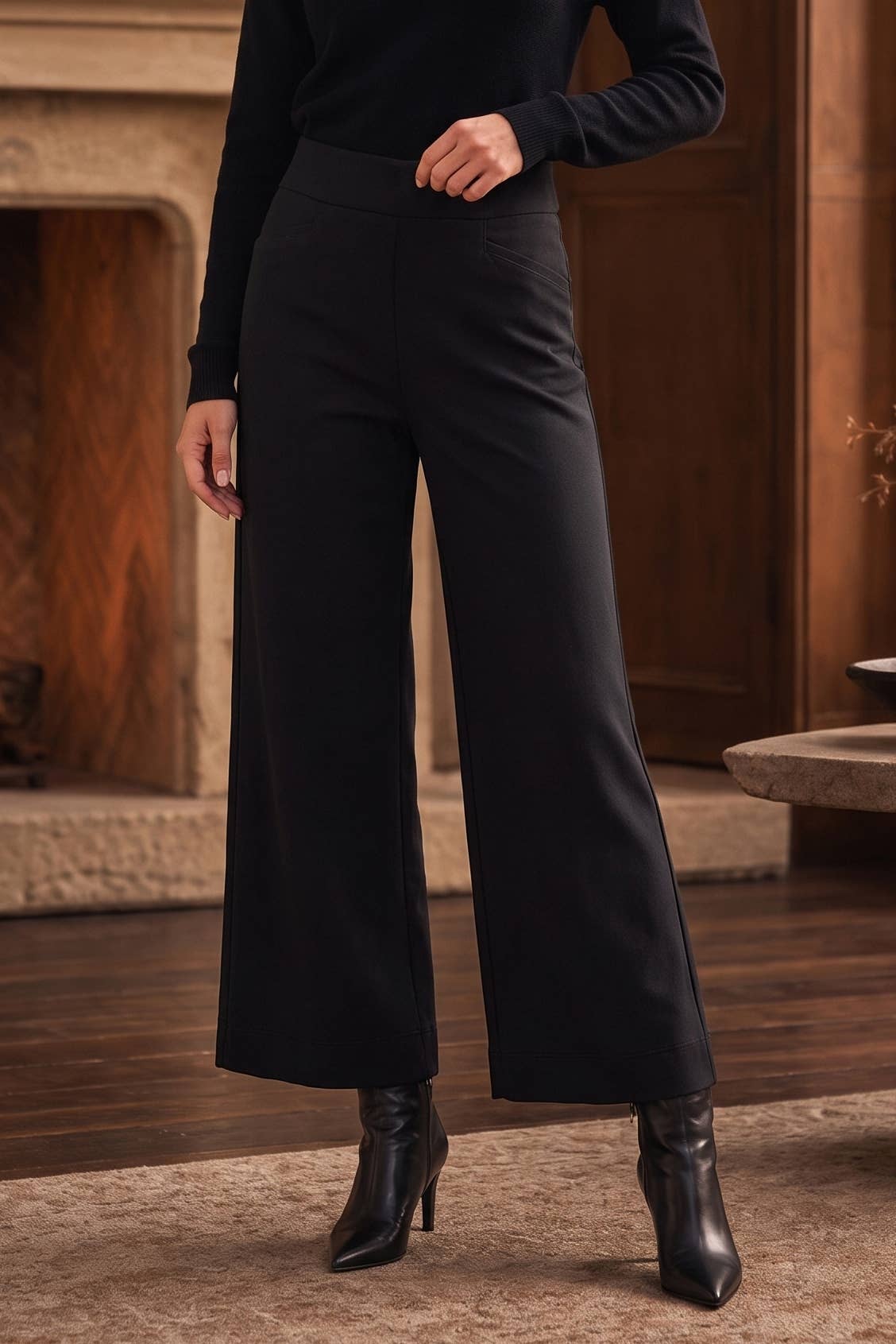 High Rise Twill Wide-Leg Pants