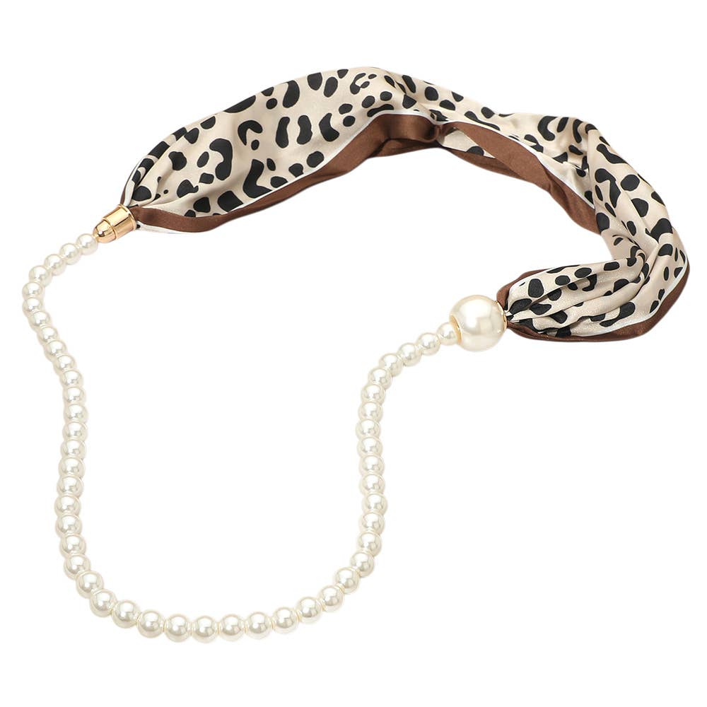 SECRET BOX_Pattern Print Fabric Scarf Pearl Magnetic Necklace