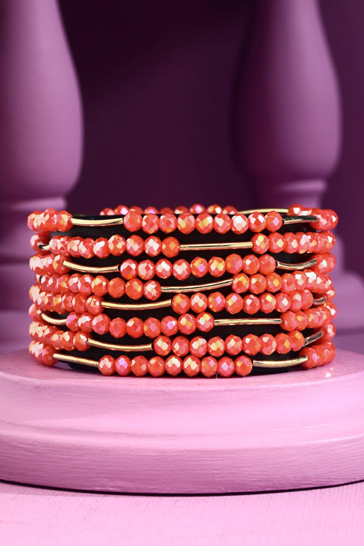 8 Layer Stackable Glass bead & Metal bracelet
