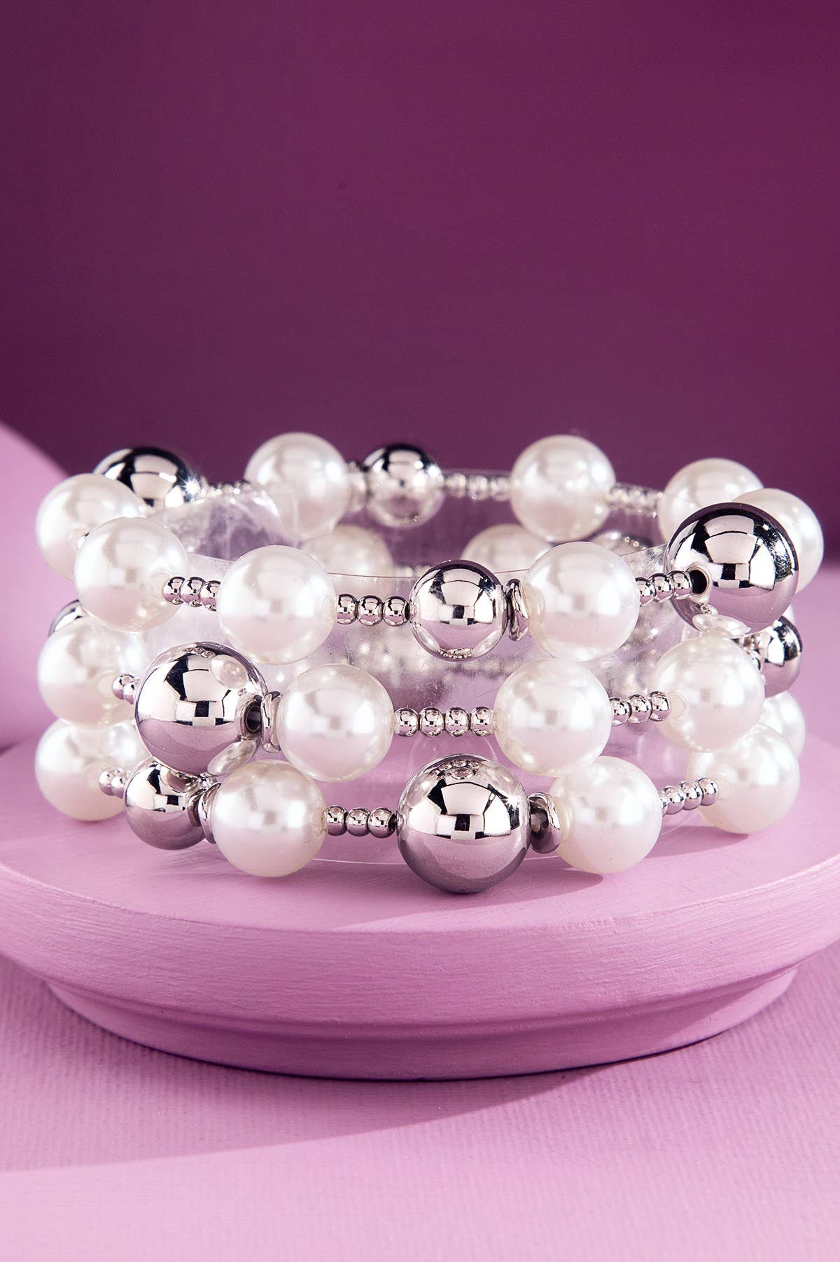 Layered Metal & Pearl  Bead Bracelet