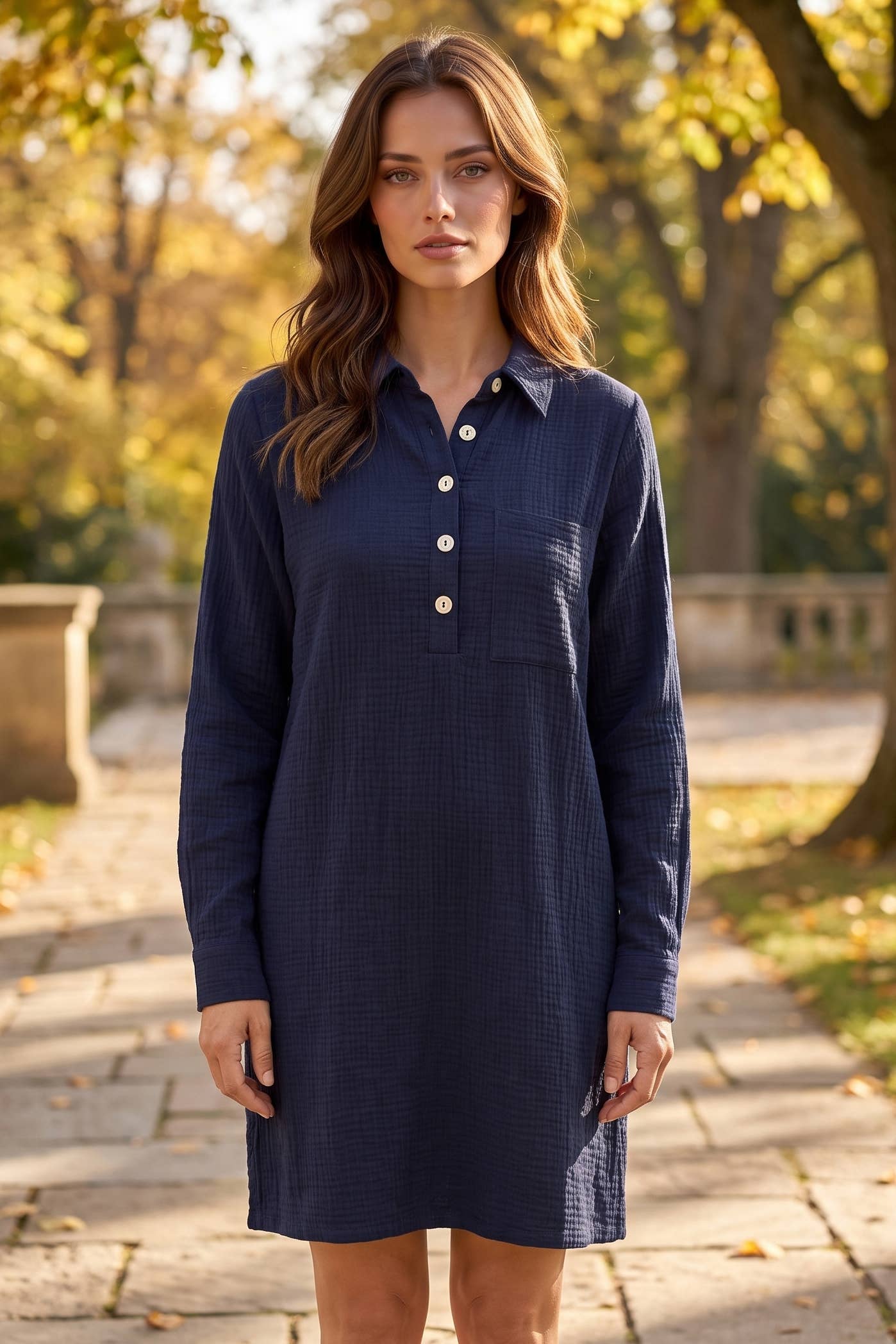 100% Cotton A-Line Button Down Lightweight Dress