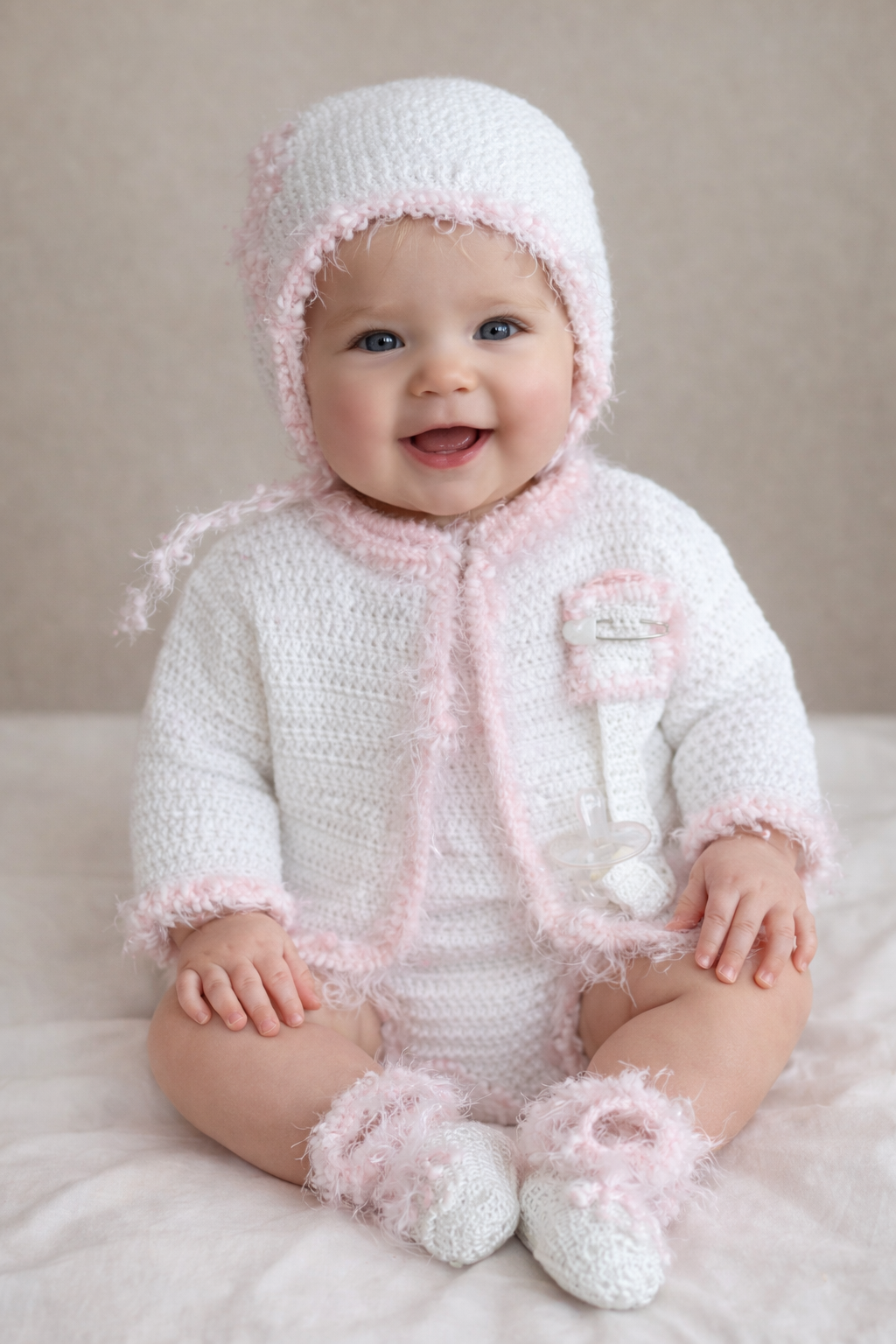 Blush Magnolia Cardigan + Bonnet Set (0-3M)