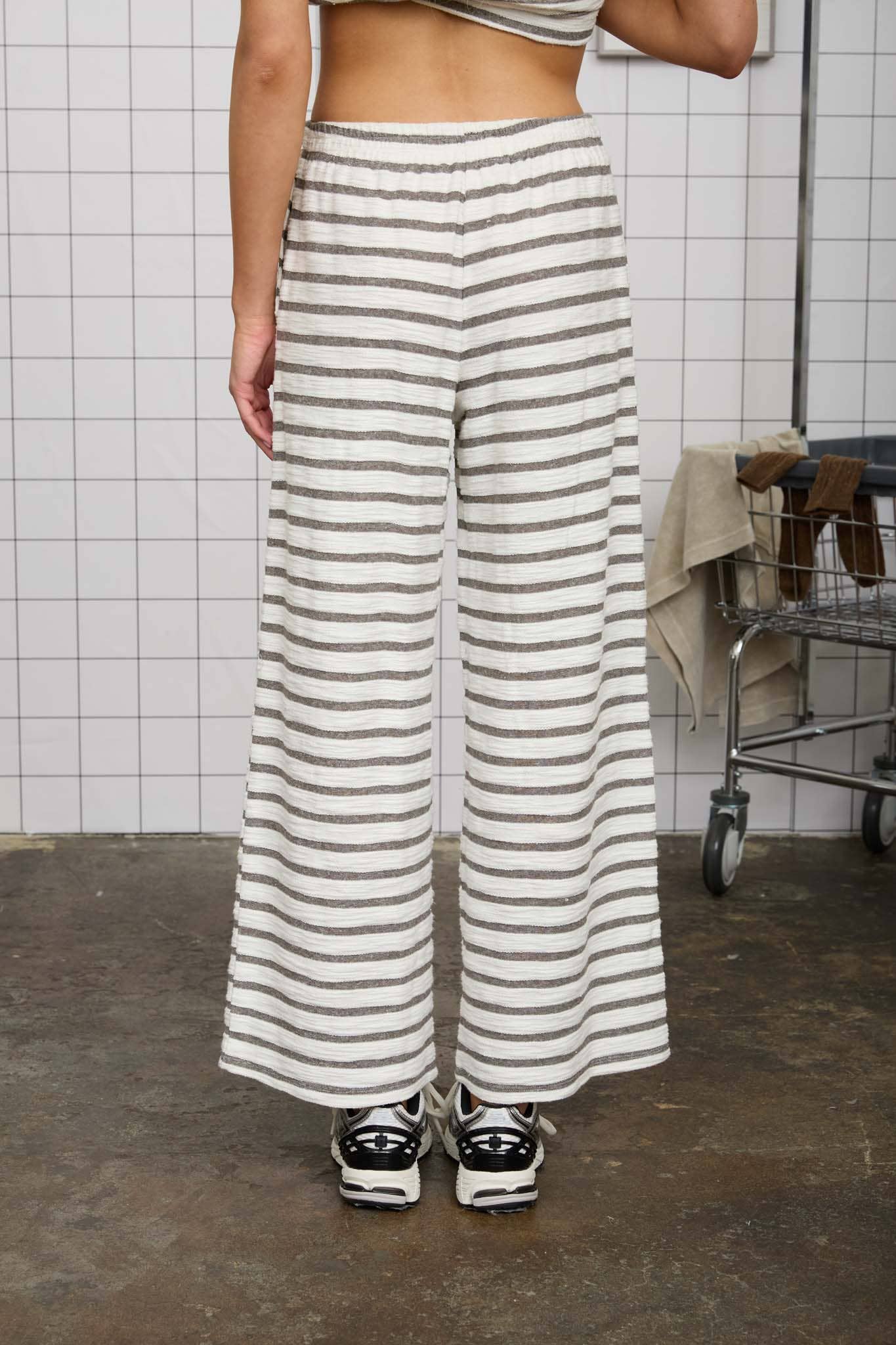 STRIPE DRAWSTRING WIDE LEG KNIT LOUNGE PANTS (PRE-ORDER)