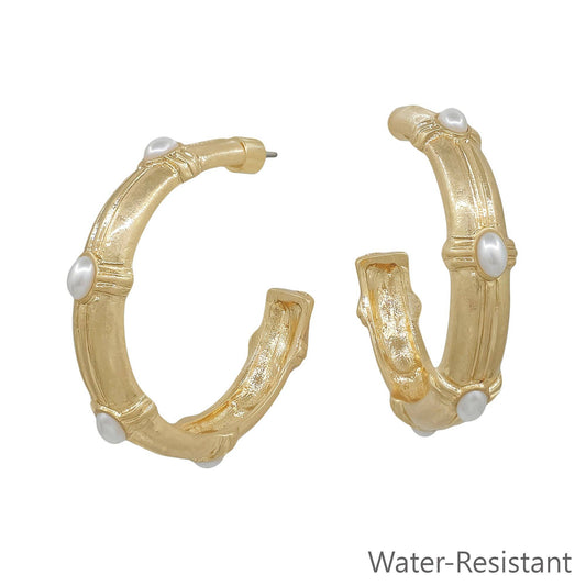 Hammered Hoop with Pearl 2" Earring
