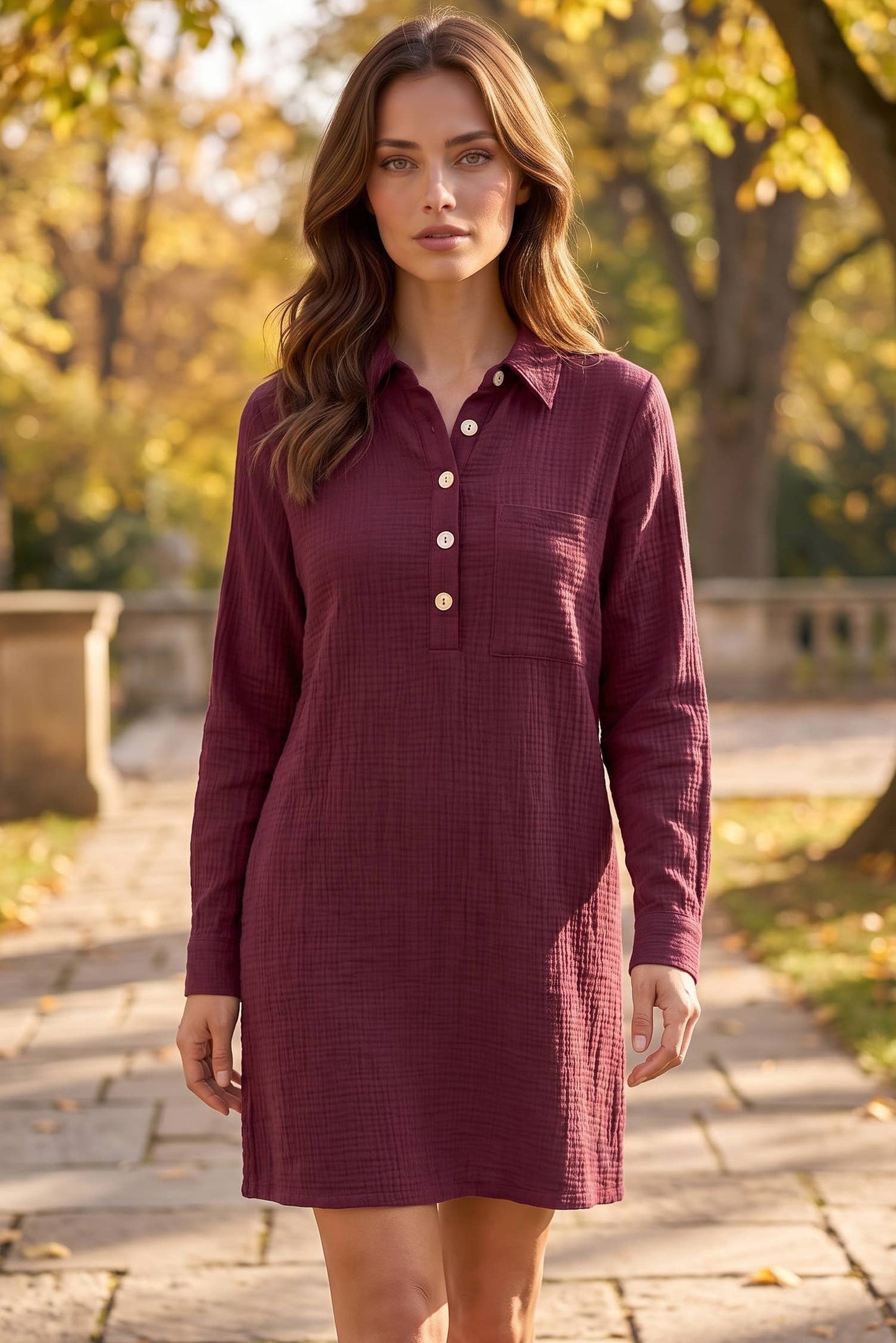 100% Cotton A-Line Button Down Lightweight Dress
