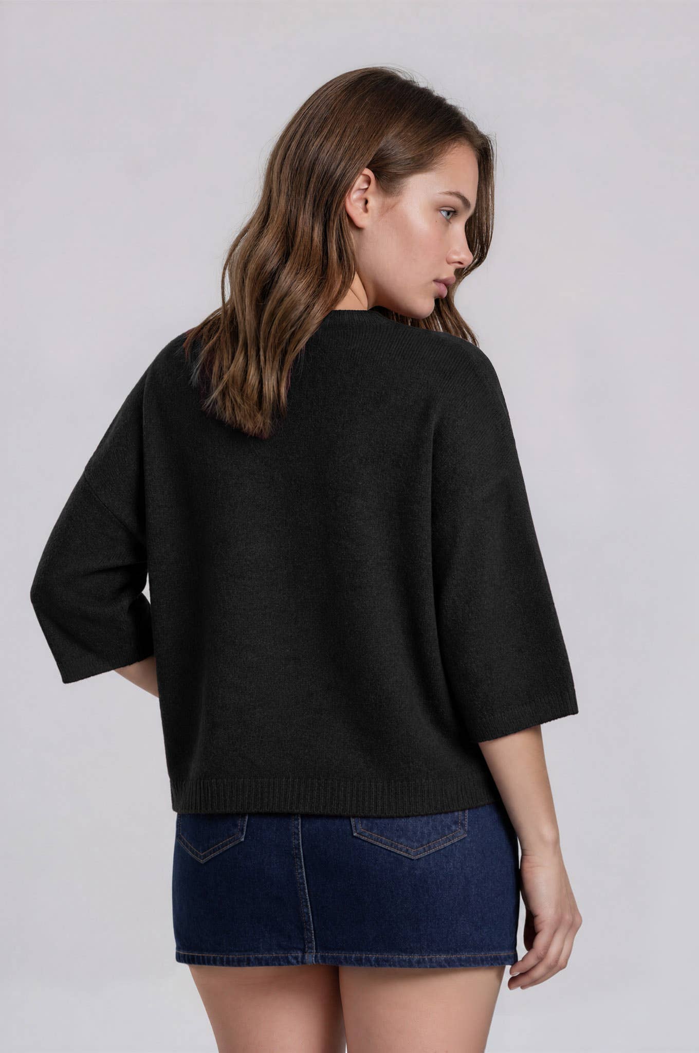 PLUS HEATHERED CREW NECK HALF SLEEVE BOXY PULLOVER