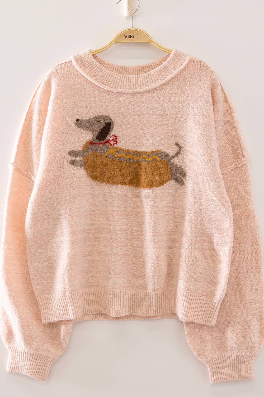 12W3721N-Hot Dog Dog Graphic Sweater