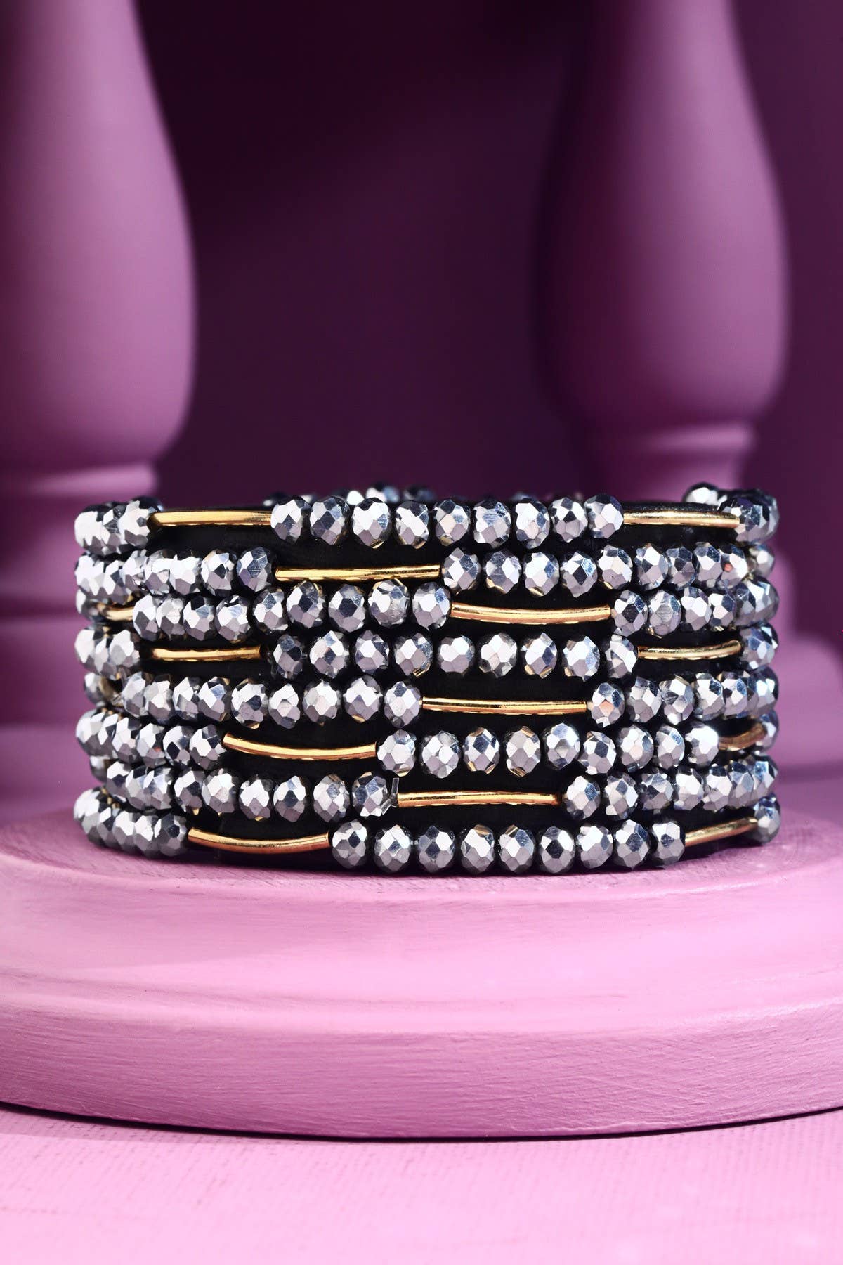 8 Layer Stackable Glass bead & Metal bracelet