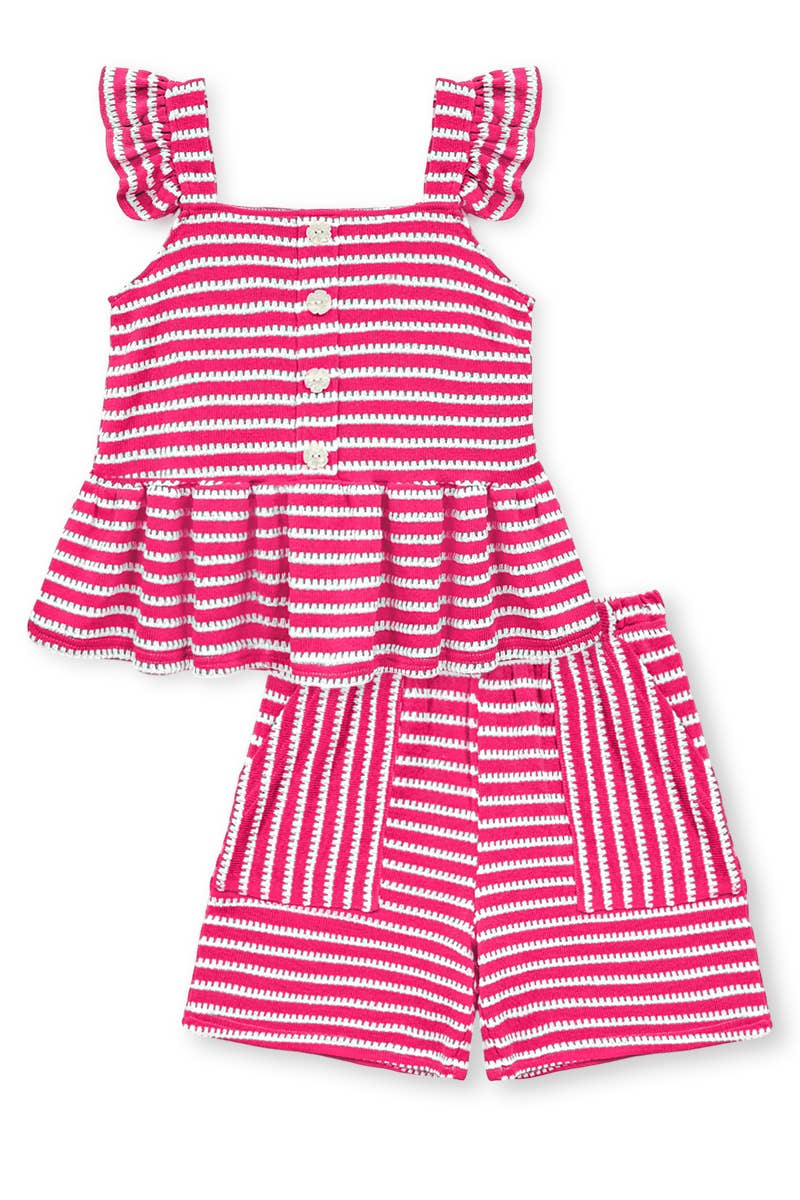 GKSS-Q25-3338B Girl's 2 pc Striped Short Set