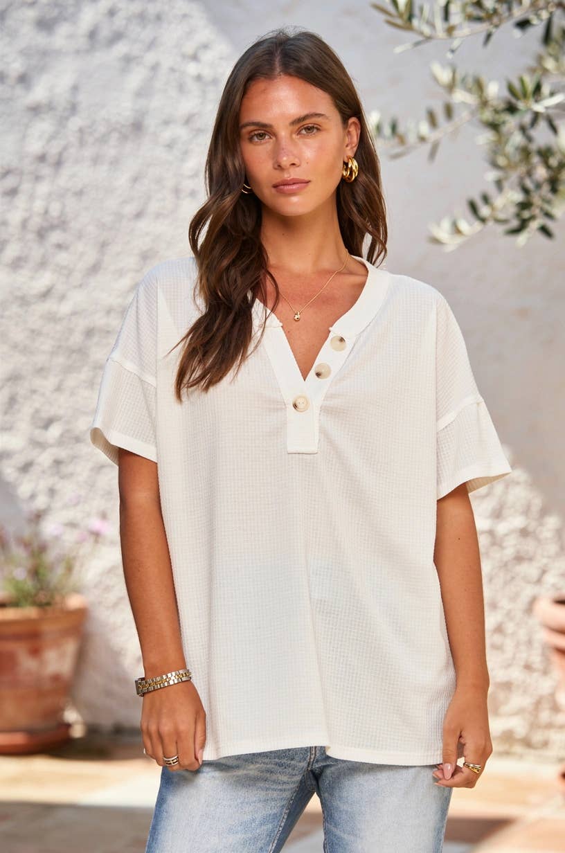 Button Down Waffle Knit Top