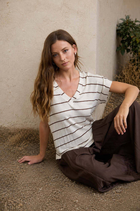STRIPE V NECK  TOP