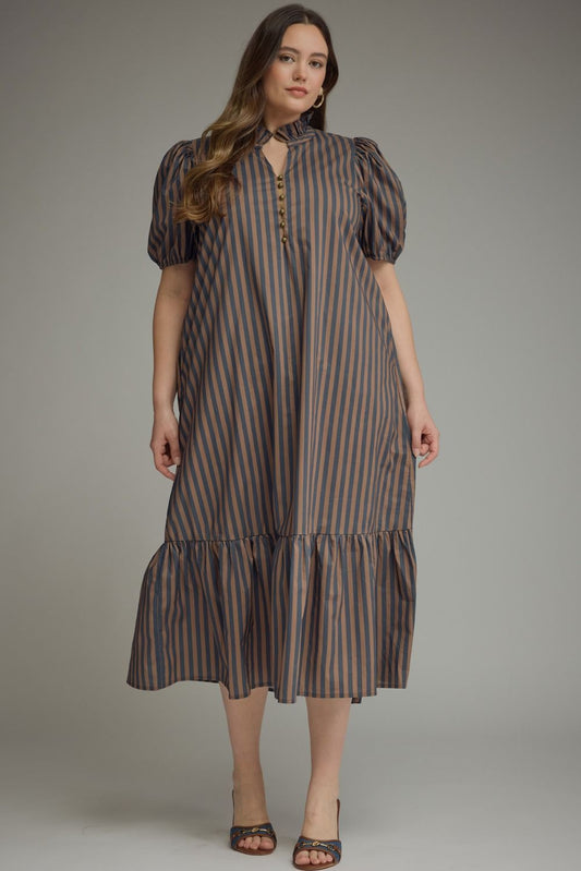 Navy/brown Stripe Dress