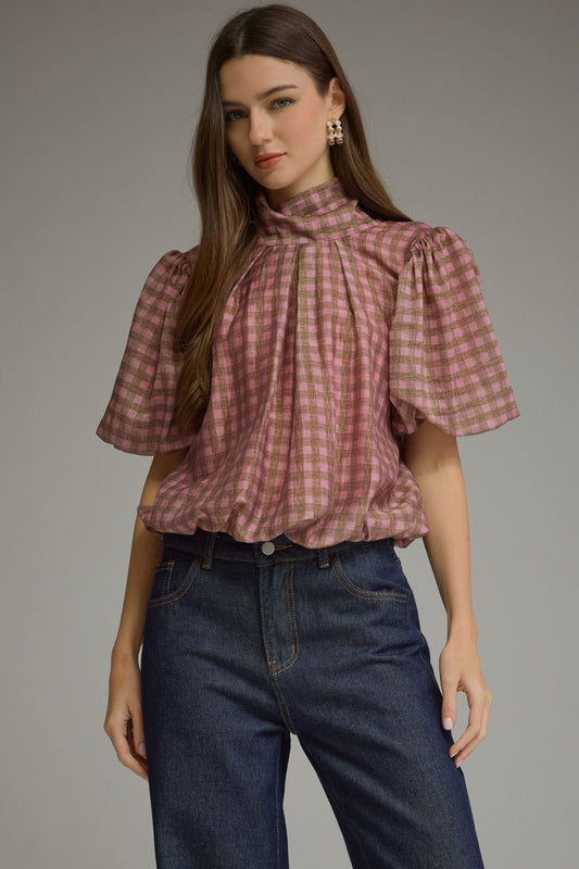 Gingham short sleeve top
