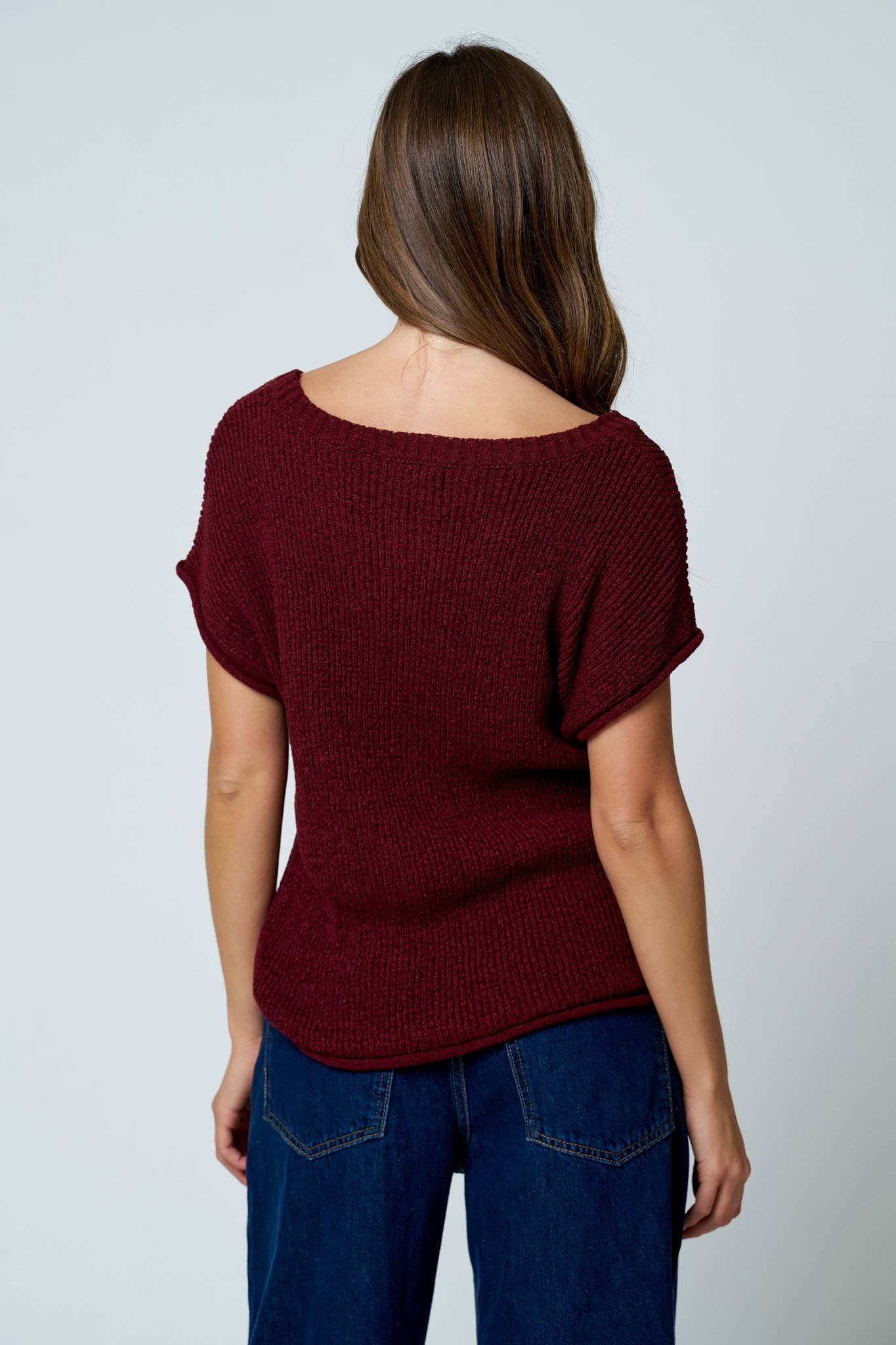 CREW NECK RAW SLEEVE RELAXED SWEATER KNIT TOP