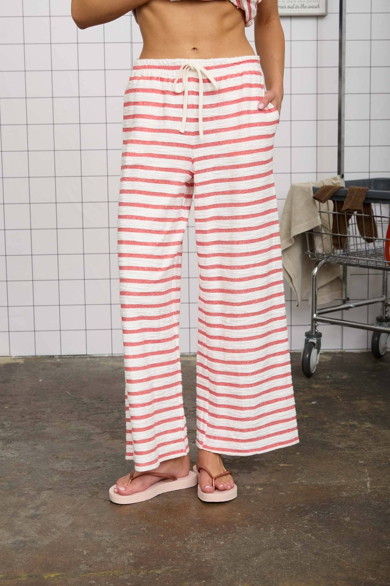 STRIPE DRAWSTRING WIDE LEG KNIT LOUNGE PANTS (PRE-ORDER)