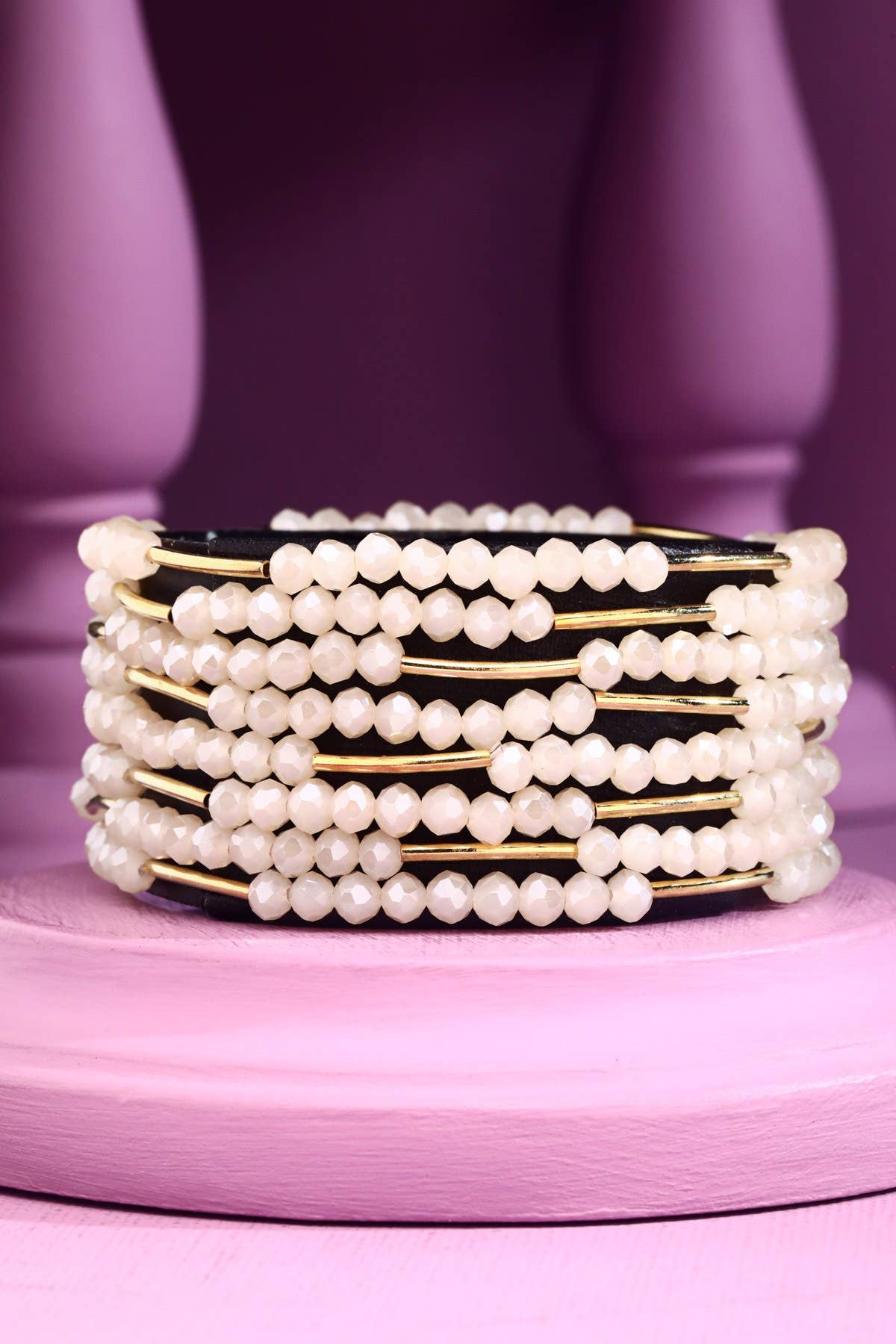 8 Layer Stackable Glass bead & Metal bracelet