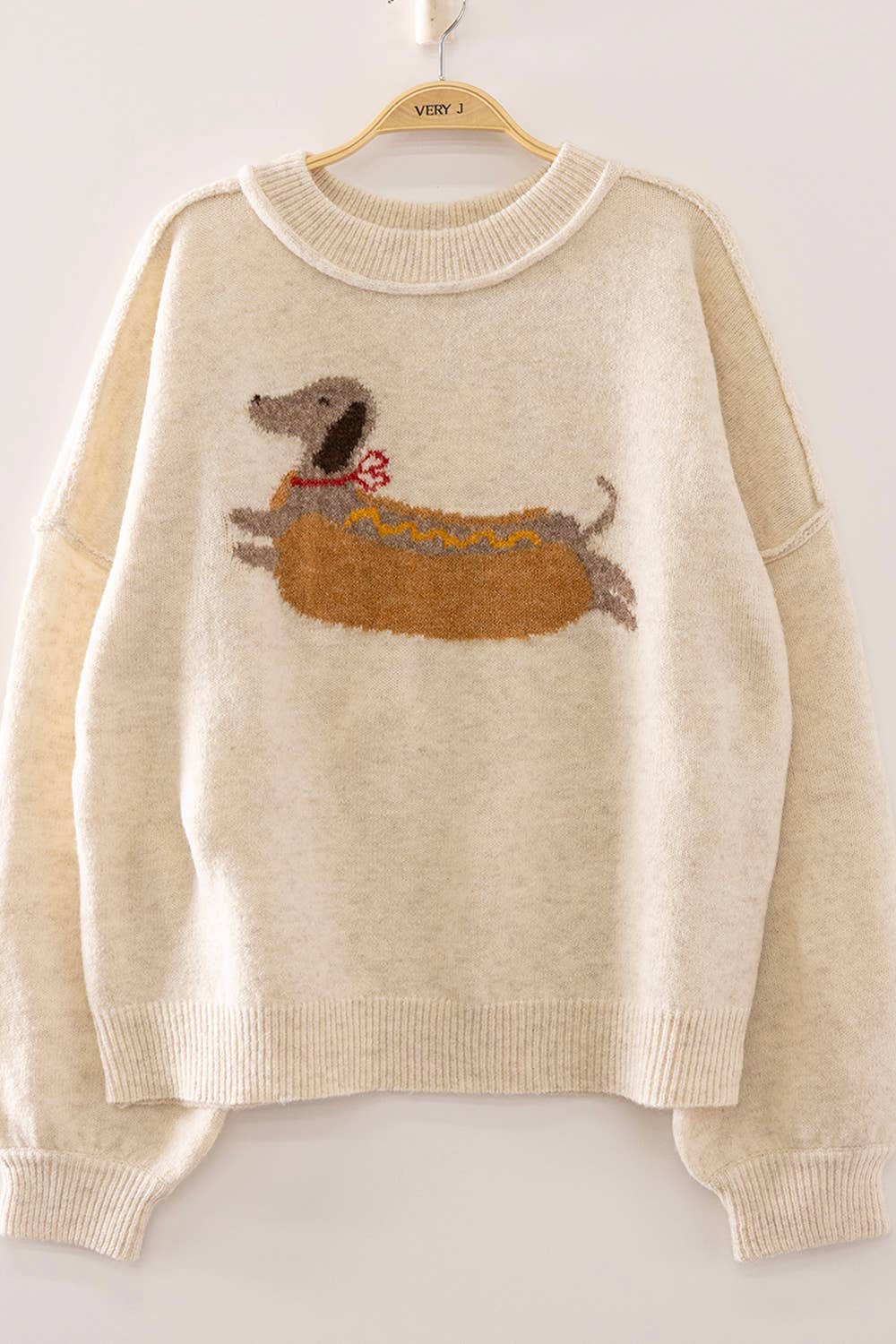 12W3721N-Hot Dog Dog Graphic Sweater