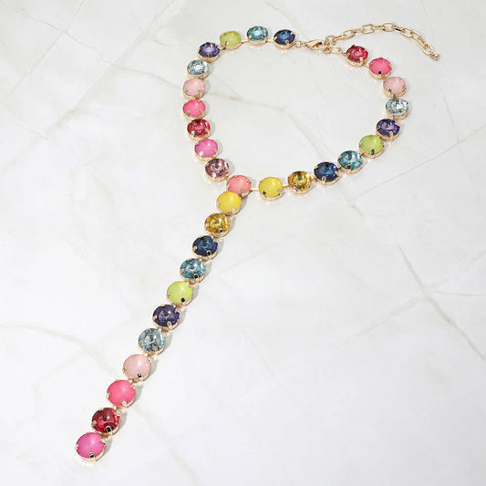 Multicolor Round Gem Link Y-Drop Statement Necklace