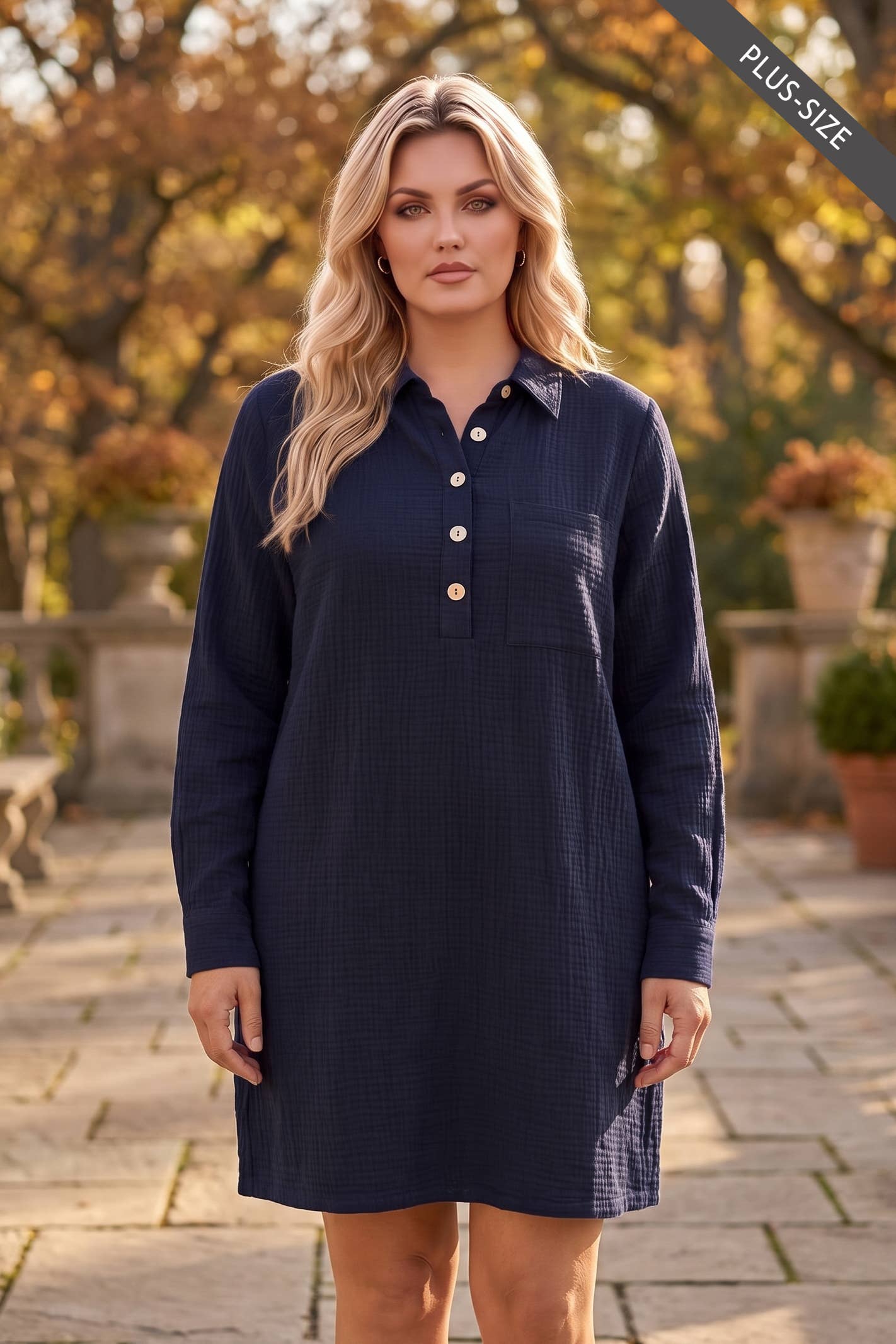PLUS SIZE 100% Cotton A-Line Button Down Lightweight Dress