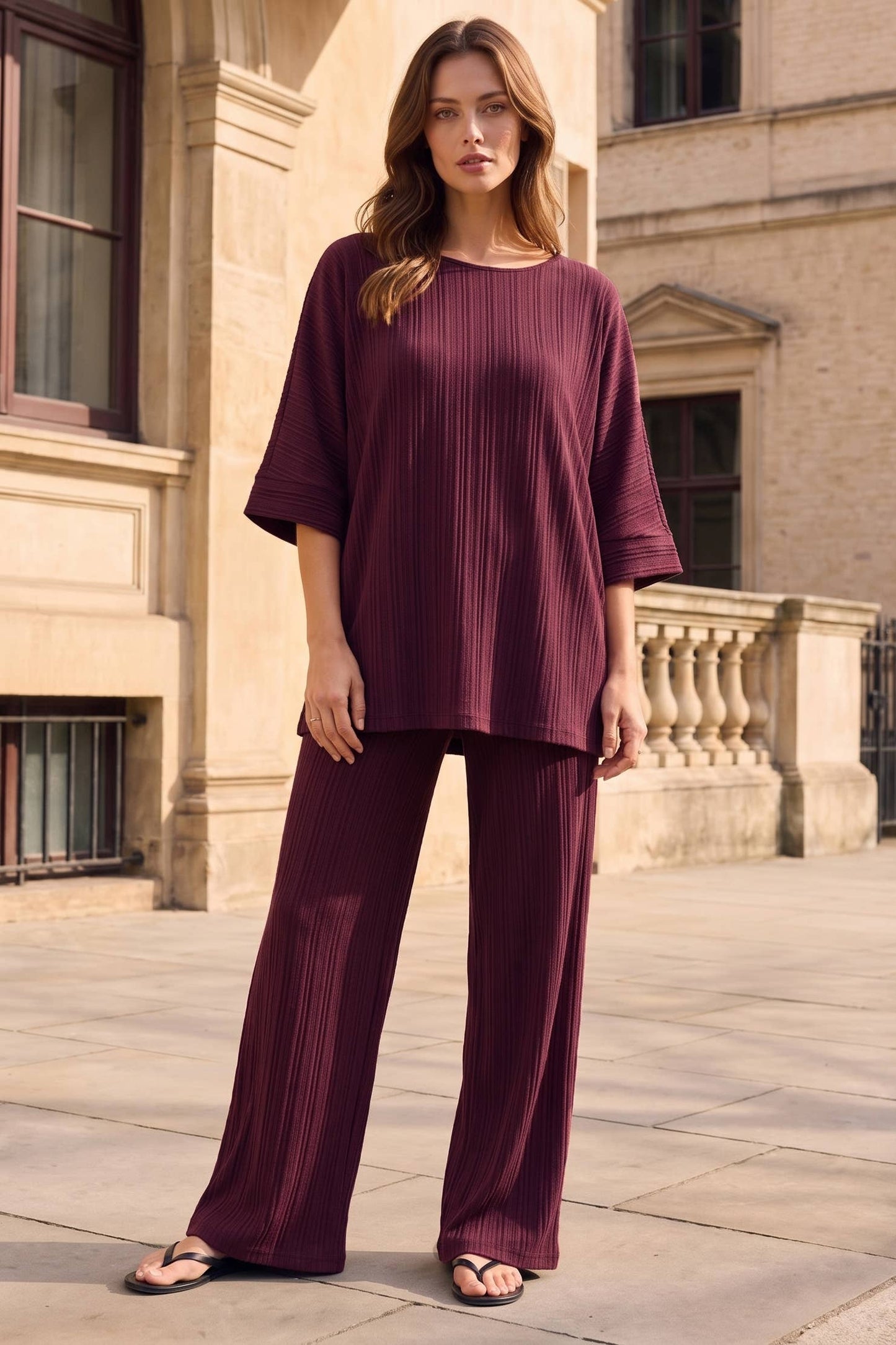 2-Piece Textured Dolman Sleeve + Relaxed Bottoms